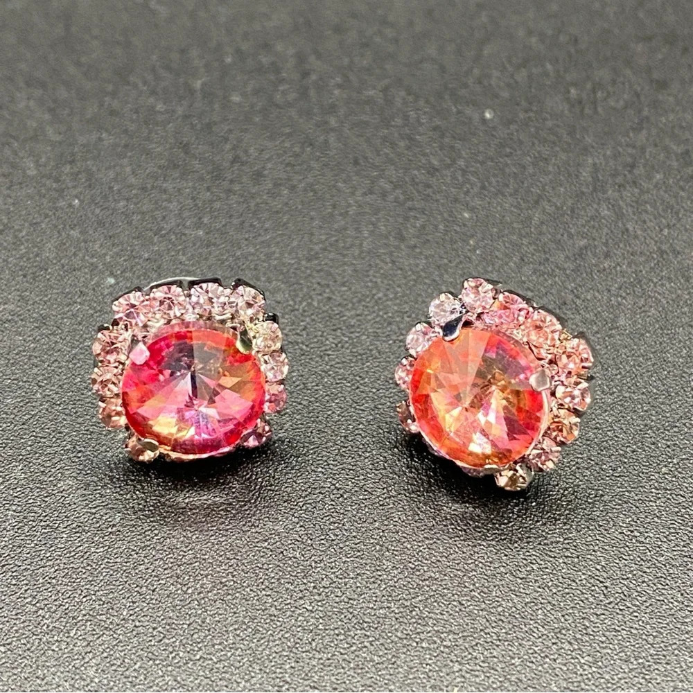 Blush Pink Sparkly Stud Earrings - Picture 10 of 10